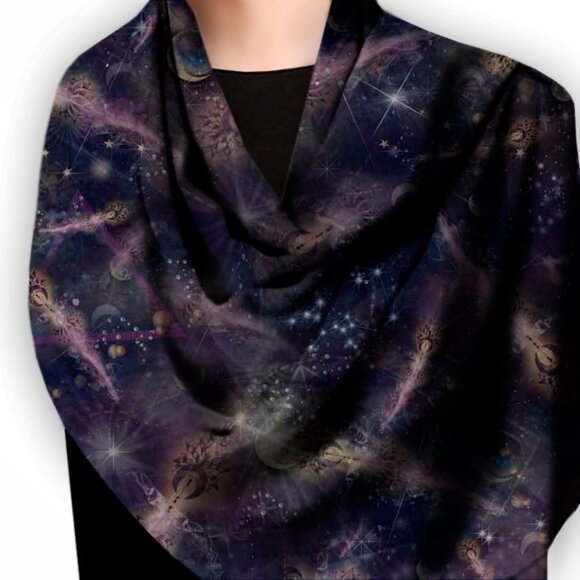 Shooting Stars & Arrows Purple Square Silk Scarf - Picture 7 of 12